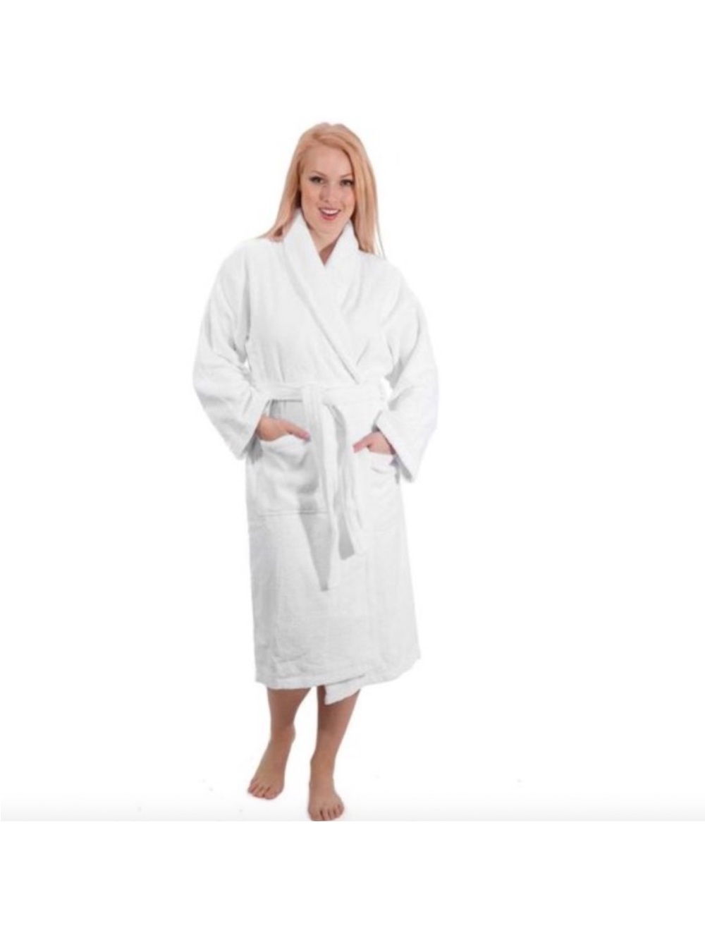 Frette Luxury Shawl Neck Turkish Cotton White Bathrobe Unisex L XL Flawless